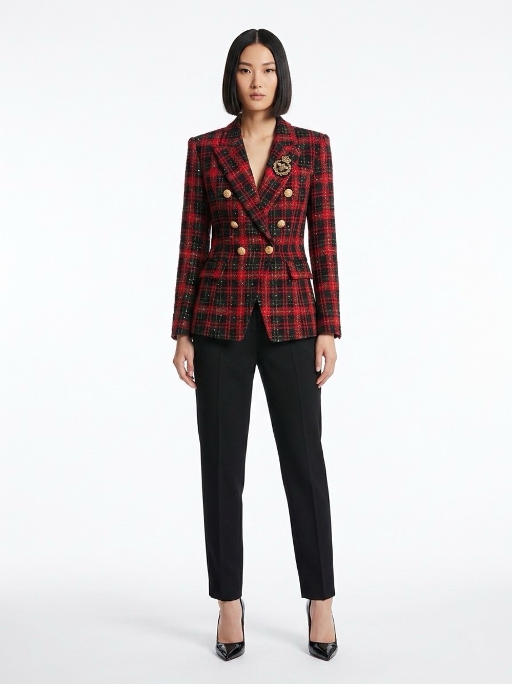 Red Women’s Jacket Fits Like Size Small. Fully lined, golden buttons, Queen Bee